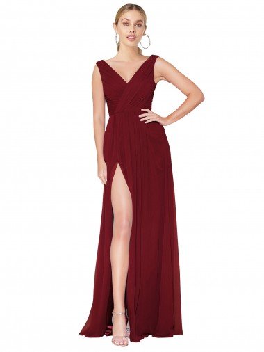 Draped Mermaid Long V-Neck Chiffon Evening Dress with High Slit Canada